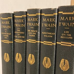 COPY - Antique 1917 Leather Collection of Mark Twain Books Dark Green